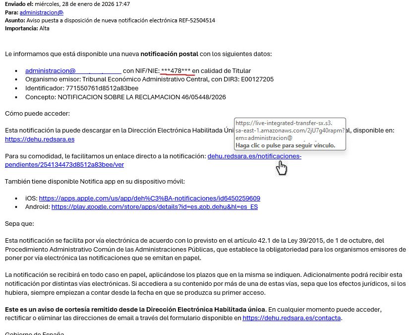 ataque phishing suplantando Agencia Tributaria